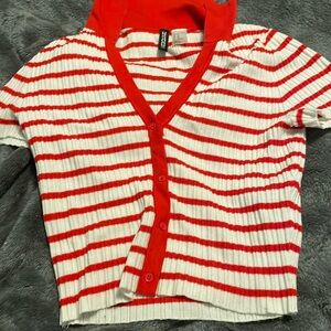 Red and white striped collard t shirt